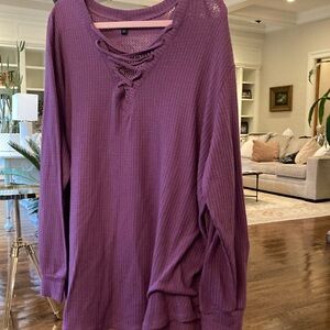 Torrid Purple Ribbed Tie Front Sweatshirt